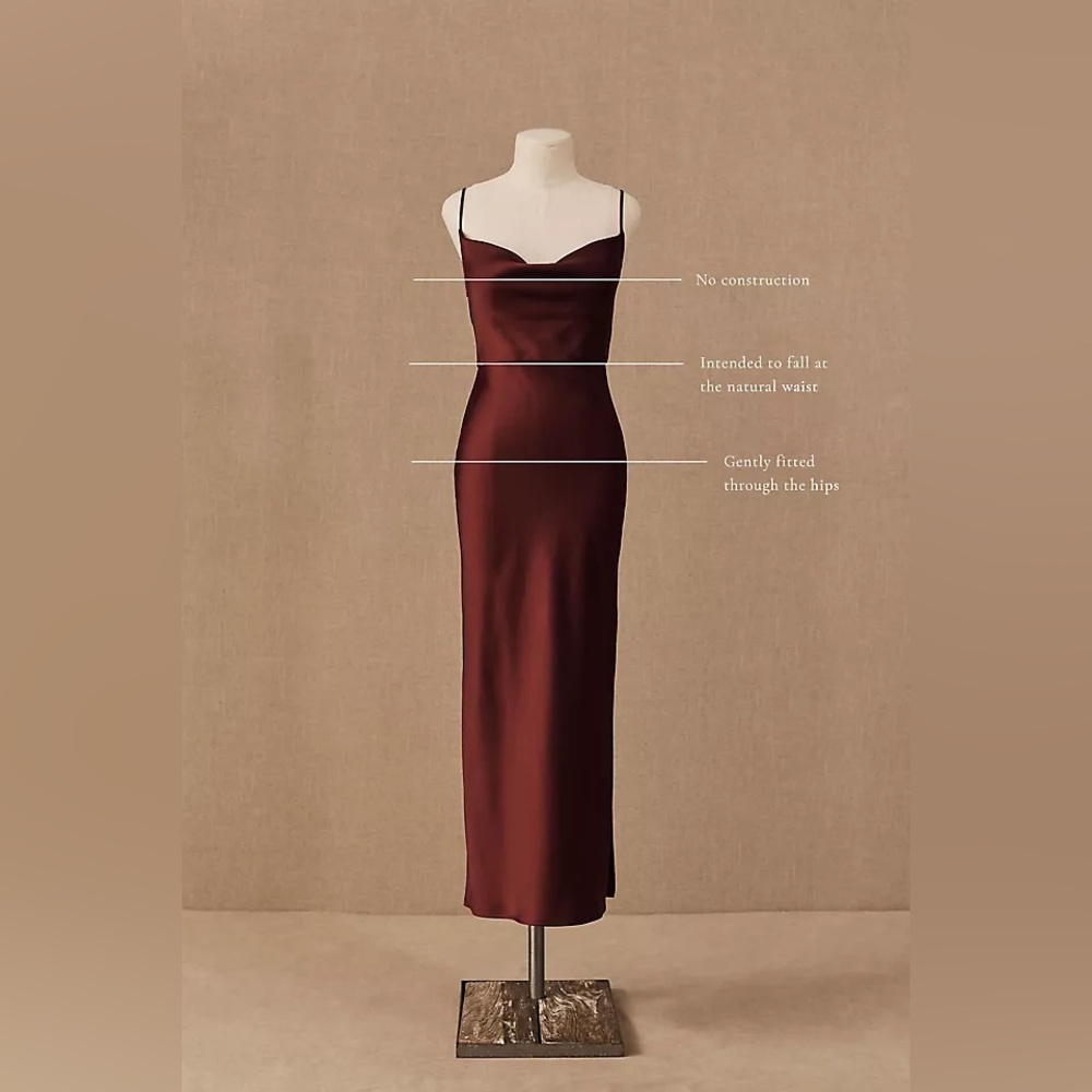 BHLDN Cali Satin Charmeuse Midi Dress Size 4 Dark Red By Anthropologie